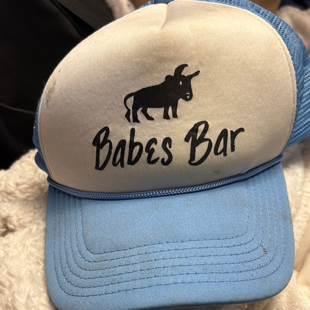 Snap Blue and White Trucker Hat with Adjustable Closure